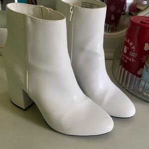 White heeled ankle boots